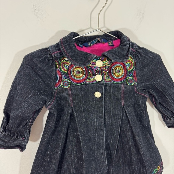 Coogi Baby Denim Dress Sz 6-9 Mos Dark Wash Snap Front Jacket Colourful Cute EUC - Picture 2 of 10